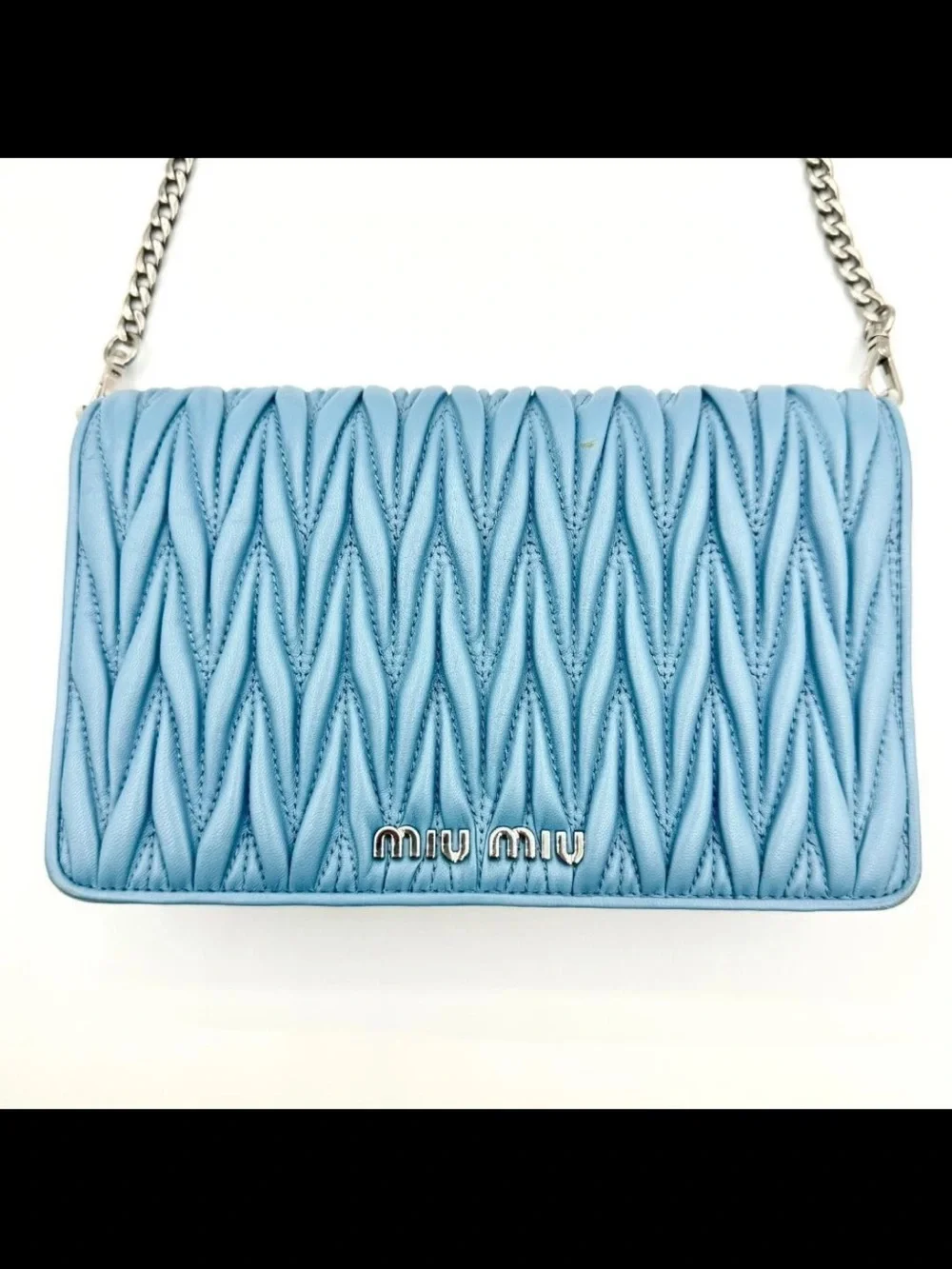 Miu Miu Light Blue Quilted Shoulder Bag with Tassel